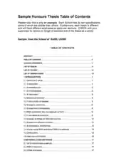 Sample Honours Thesis Table of Contents Template in PDF