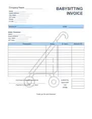 Babysitting Invoice Template Word | Excel | PDF