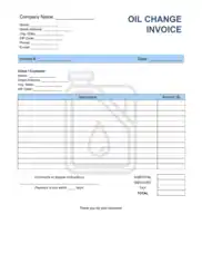 Oil Change Invoice Template Word | Excel | PDF