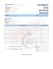 Payment Due 60 Days Invoice Template Word | Excel | PDF