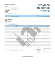 Free Download PDF Books, Services Rendered Invoice Template Word | Excel | PDF