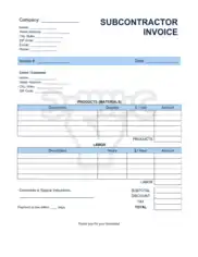 Subcontractor Invoice Template Word | Excel | PDF