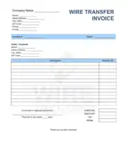 Wire Transfer Invoice Template Word | Excel | PDF