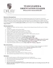Team Leader and Orientation Leader Application Form Template