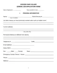 Free Download PDF Books, Generic Job Application Form Template