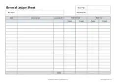 Free Download PDF Books, Accounting General Ledger Sheet Form Template