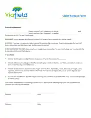 Claim Payment Release Form Template