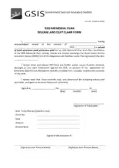 Memorial Claim Release Form Template
