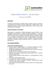 Quality Systems Engineer Job Description Template