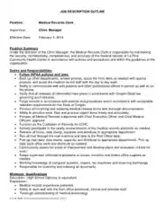 Job Description Outline for Medical Records Clerk