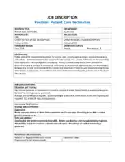 Patient Care Technician Job Description Summary