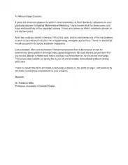Sample Recommendation Letter for Graduate School Template