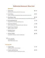 Free Download PDF Books, Restaurant Menu Card Sample Template