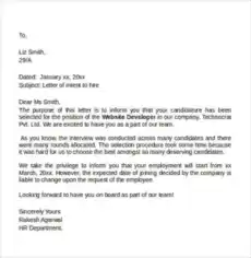 Sample Letter of Intent to Hire Template