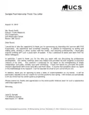 Post Internship Recommendation Thank You Letter Template