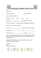 Birthday Cupcake Order Form Template