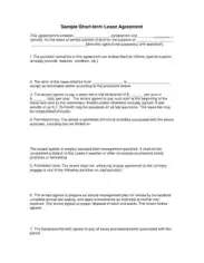 Sample Short term Lease Agreement Form Template