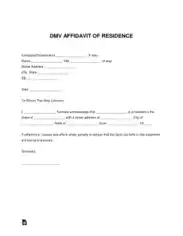 DMV Affidavit Of Residence Letter Form Template