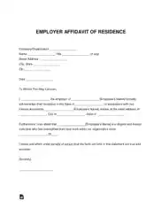 Employer Affidavit Of Residence Letter Form Template