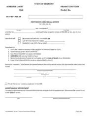 Vermont Petition To Open Small Estate Affidavit Form Template