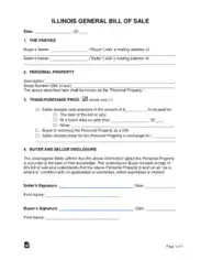 Illinois General Personal Property Bill of Sale Form Template