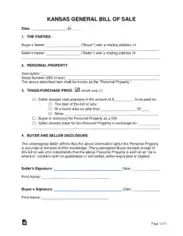 Kansas General Personal Property Bill of Sale Form Template