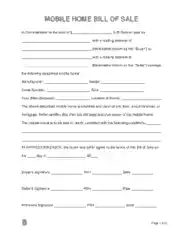 Mobile Home Bill of Sale Form Template
