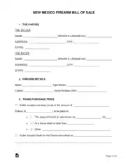 New Mexico Firearm Bill of Sale Form Template