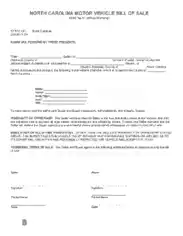 Free Download PDF Books, North Carolina Motor Vehicle Bill of Sale Form Template