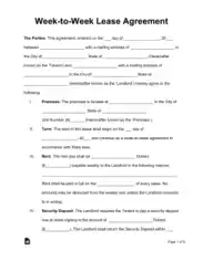 Week To Week Lease Agreement Form Template