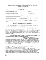 California Real Estate Power Of Attorney Form Template