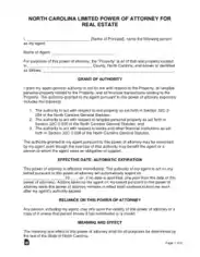 North Carolina Real Estate Power Of Attorney Form Template