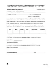 Kentucky Motor Vehicle Power Of Attorney Form Template