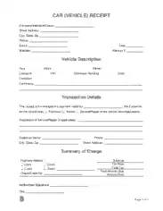 Car Vehicle Receipt Form Template