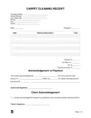 Carpet Cleaning Receipt Form Template