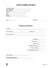 Cash Payment Receipt Form Template