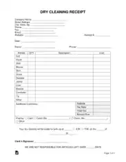 Dry Cleaning Receipt Form Template