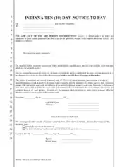 Indiana Ten Days To Comply Or Vacate Non Payment Of Rent Form Template