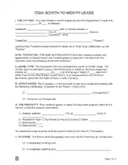 Iowa Month To Month Rental Agreement Form Template