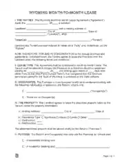 Wyoming Month To Month Rental Agreement Form Template