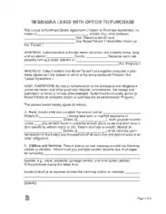 Nebraska Lease To Own Agreement Form Template