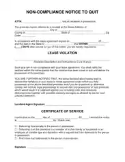Non Compliance Notice To Quit Form Template