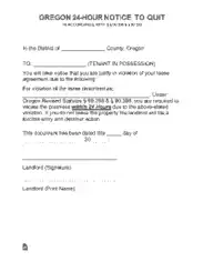 Free Download PDF Books, Oregon 24 Hour Notice To Quit Form Template