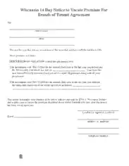 Wisconsin 14 Day Notice To Quit Form Template