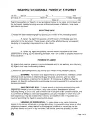 Washington Durable Financial Power Of Attorney Form Template