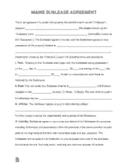 Maine Sublease Agreement Form Template