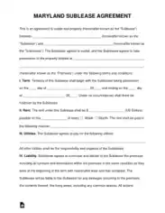 Maryland Sublease Agreement Form Template
