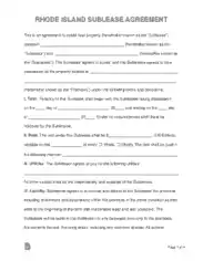 Rhode Island Sublease Agreement Form Template