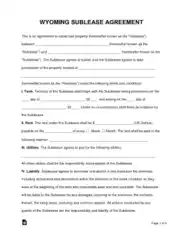 Wyoming Sublease Agreement Form Template