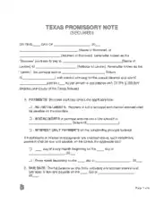 Texas Secured Promissory Note Form Template